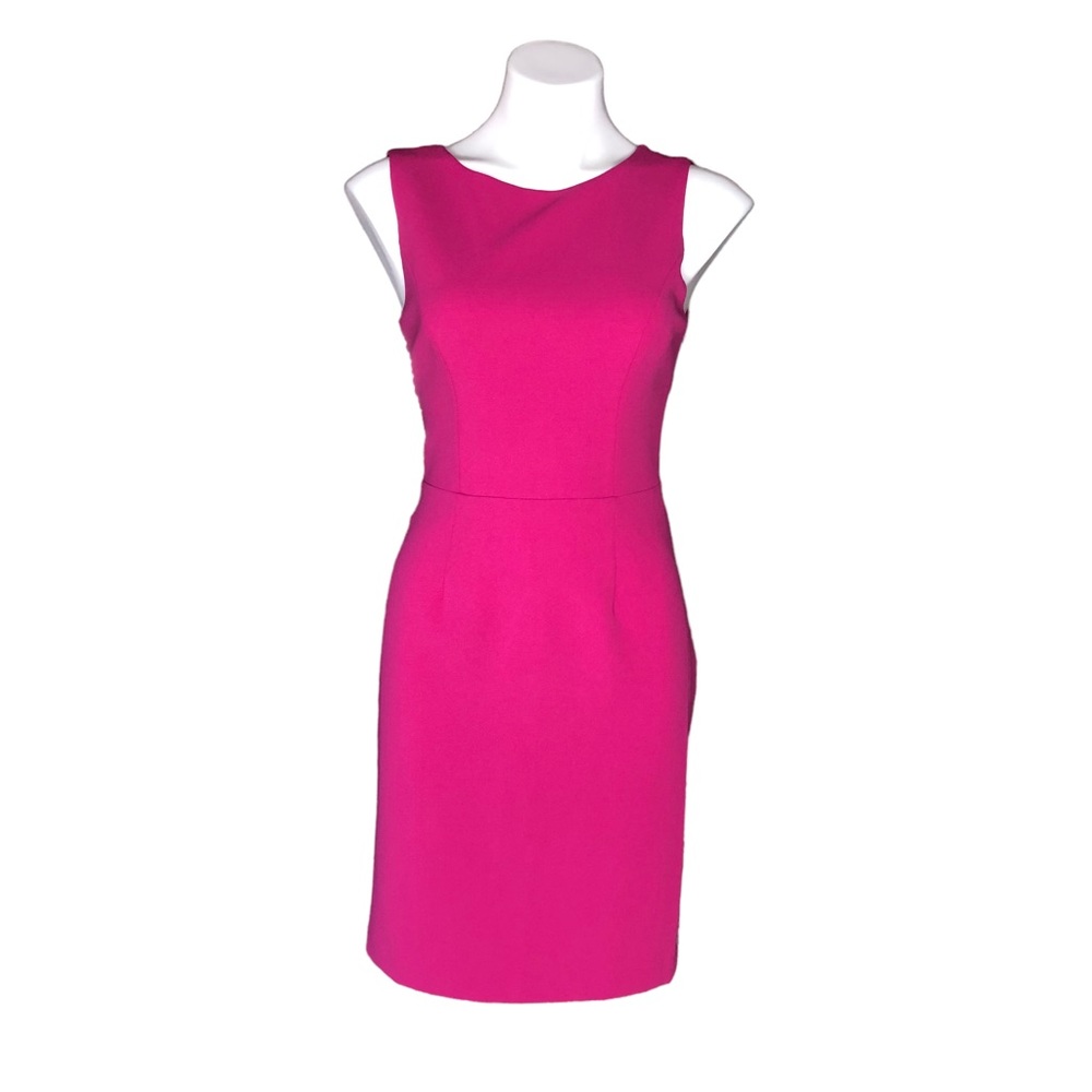 Betsey Johnson Hot Pink Sleeveless Fitted Sheath Dress Cut Out Criss Cross Back